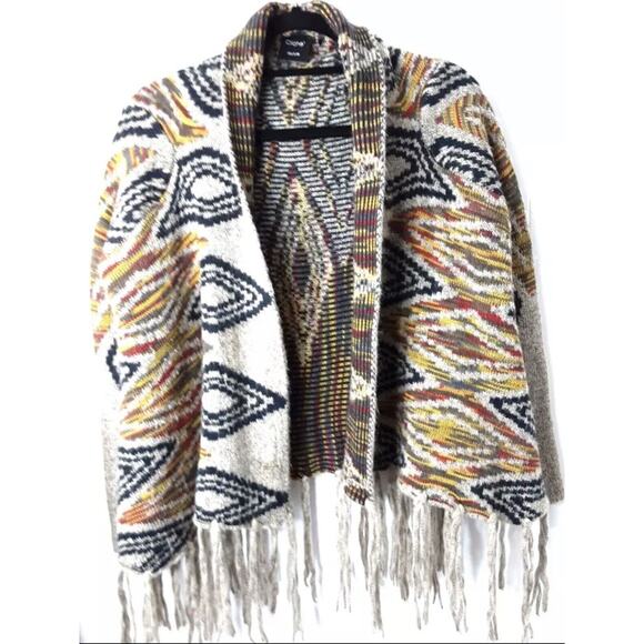 Cliche' Couture Cardigan Medium S Open Front Sweater Fringe - Picture 1 of 3